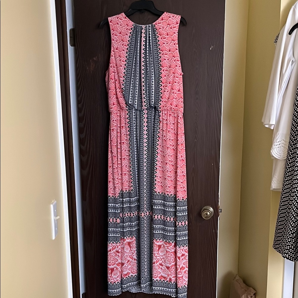 London Style Pink and Blue Tie Front Maxi Dress